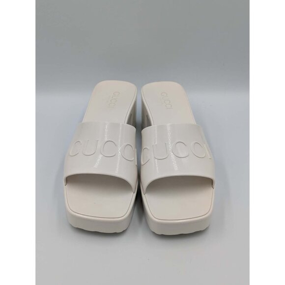 Gucci Logo Embossed Mid-heel Rubber Sandals Mystic White 624730 EU40 - Picture 3 of 11